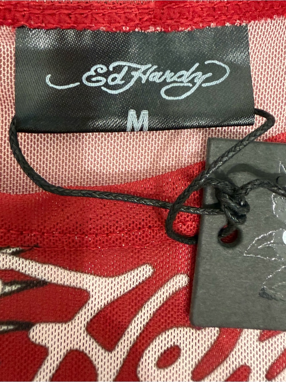 Ed Hardy Red Mesh Cover Up Beach Skirt Set Rose Tattoo Rhinestone Y2K Size M NWT - Picture 8 of 8